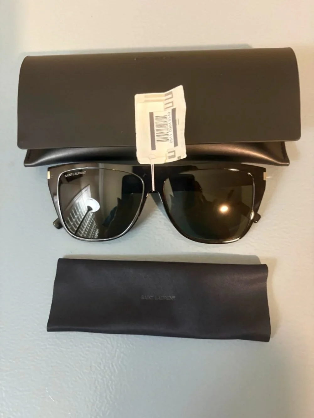 Saint Laurent SL 1 Slim 002 Sunglasses-Color: Havana/Grey, NWT and Case